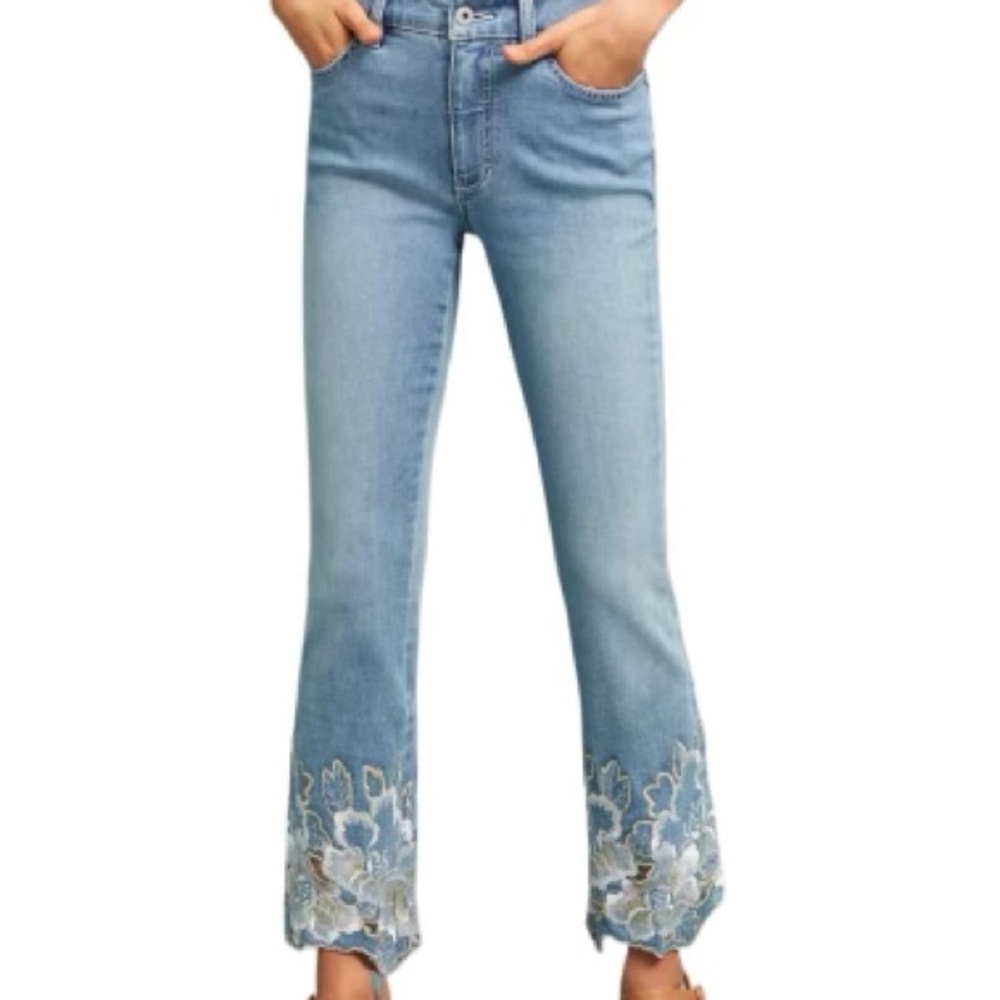 Pilcro and The Letterpress by Anthropologie embroidered high rise bootcut jeans
